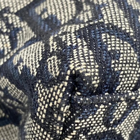 Auth DIOR/ChristianDior Trotteur Navy Dark Navy Cream Jacquard Leather Tote Bag - Picture 7 of 16